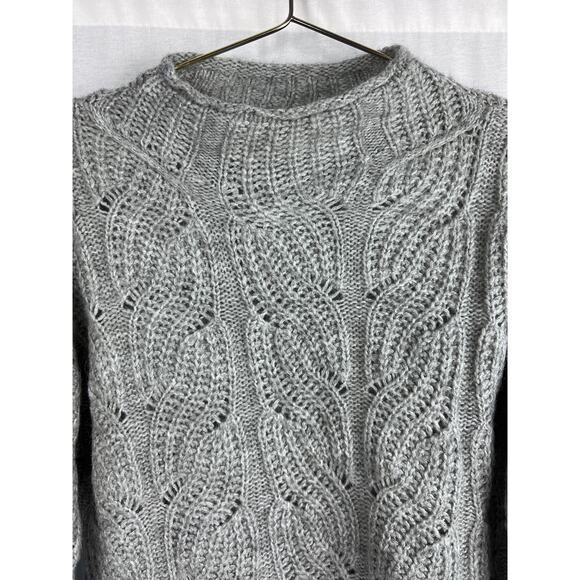 J. Crew Sweater Pointelle Cable Knit Pullover Chunky Slouchy Fisherman Gray - Picture 2 of 5